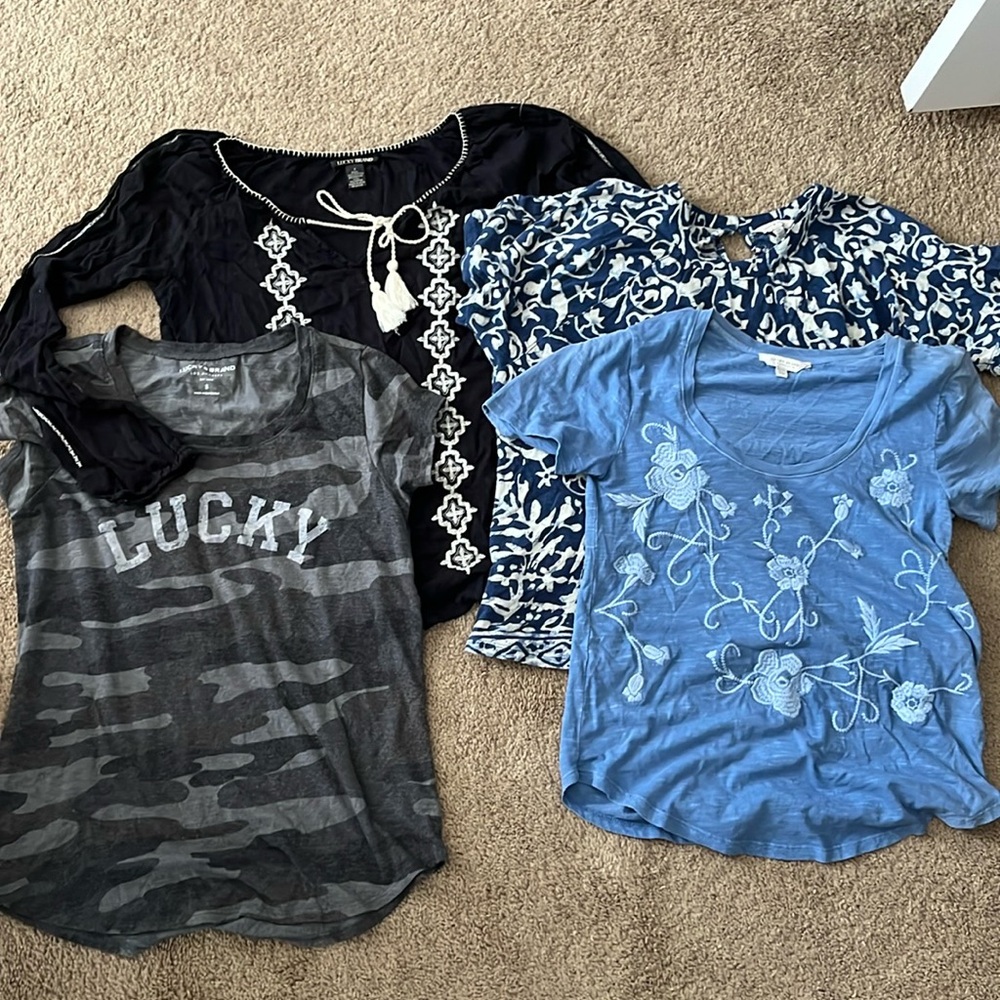 Lucky Brand bundle T-shirts, long sleeve, boho floral, distressed, S sizes ￼
